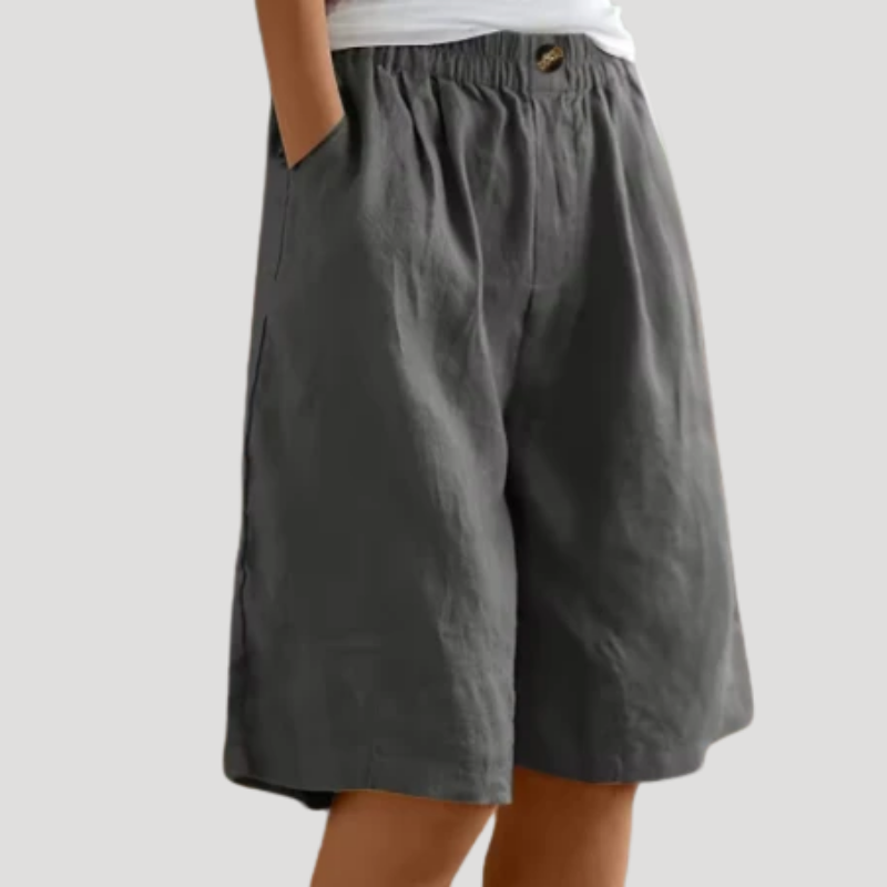 Women's Linen Bermuda Shorts Loose Wide Leg Elastic Waist Pockets