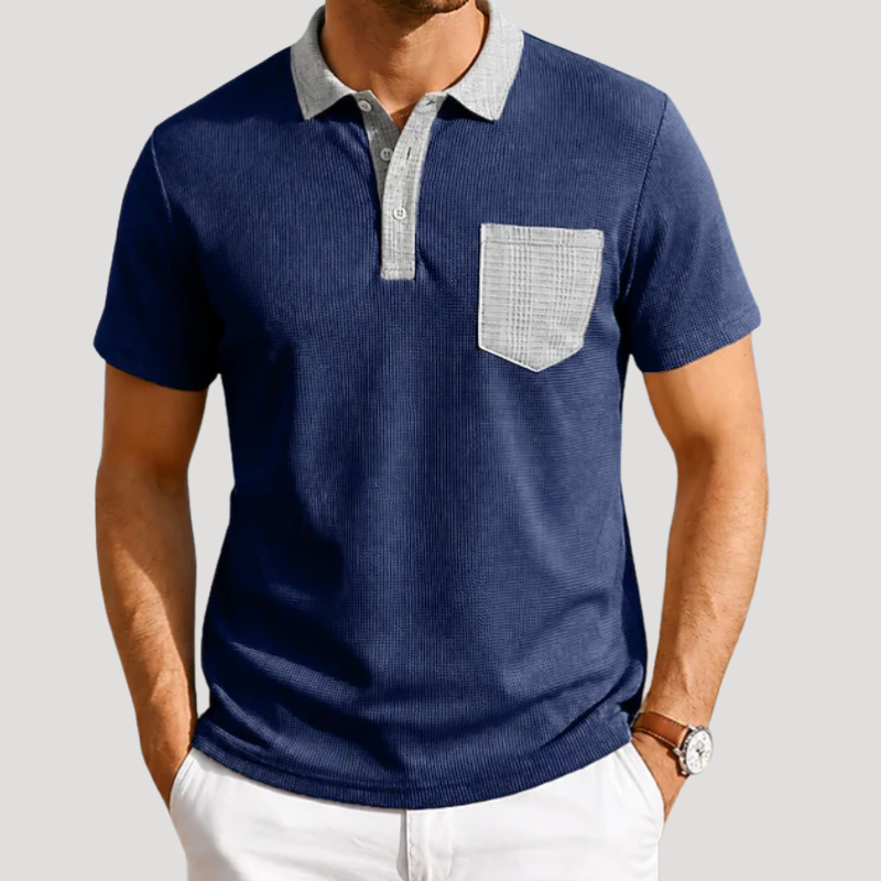 Men's Polo Shirt Colour Block Pocket Collared Shirt