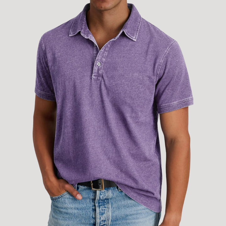 Men's Polo Shirt Vintage Washed Short Sleeve Casual Collared Golf