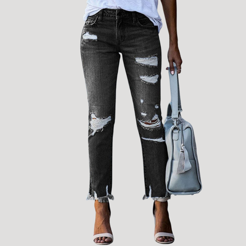Women's Skinny High Waisted Ripped Jeans Slim Fit Cropped Denim
