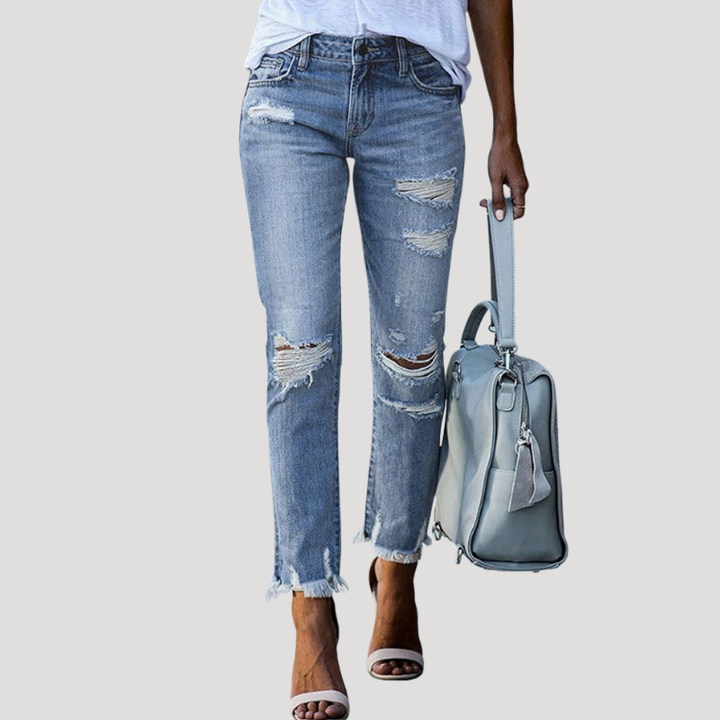 Women's Skinny High Waisted Ripped Jeans Slim Fit Cropped Denim