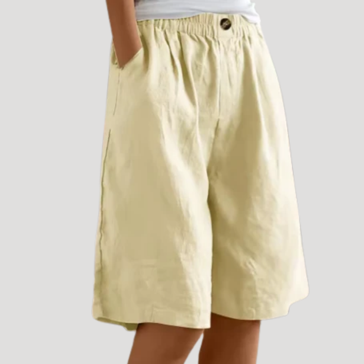 Women's Linen Bermuda Shorts Loose Wide Leg Elastic Waist Pockets