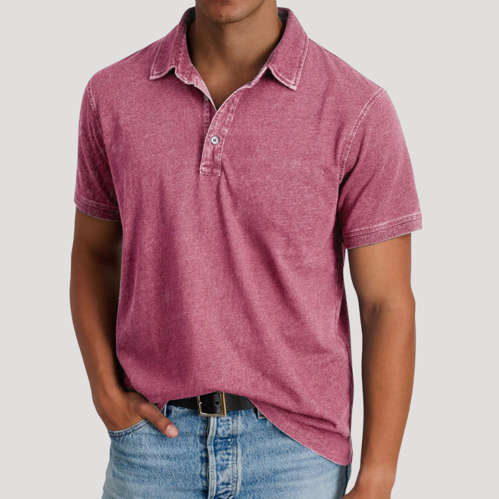Men's Polo Shirt Vintage Washed Short Sleeve Casual Collared Golf