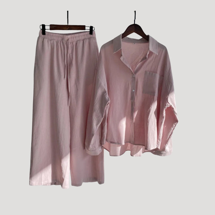 Women’s Linen Shirt Wide Leg Pants Matching Two Piece Set