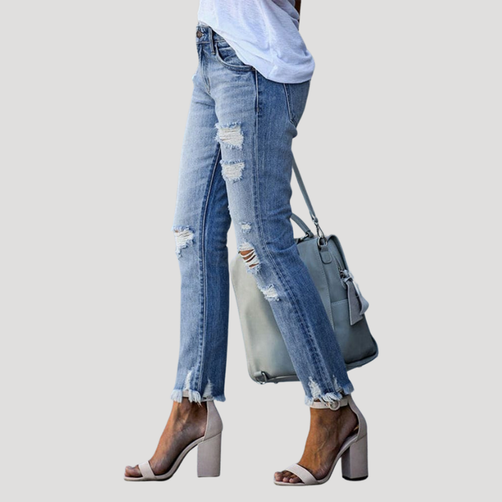Women's Skinny High Waisted Ripped Jeans Slim Fit Cropped Denim