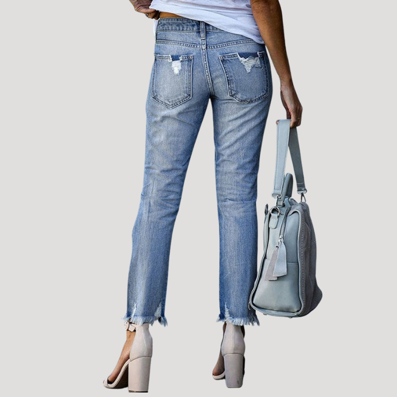 Women's Skinny High Waisted Ripped Jeans Slim Fit Cropped Denim