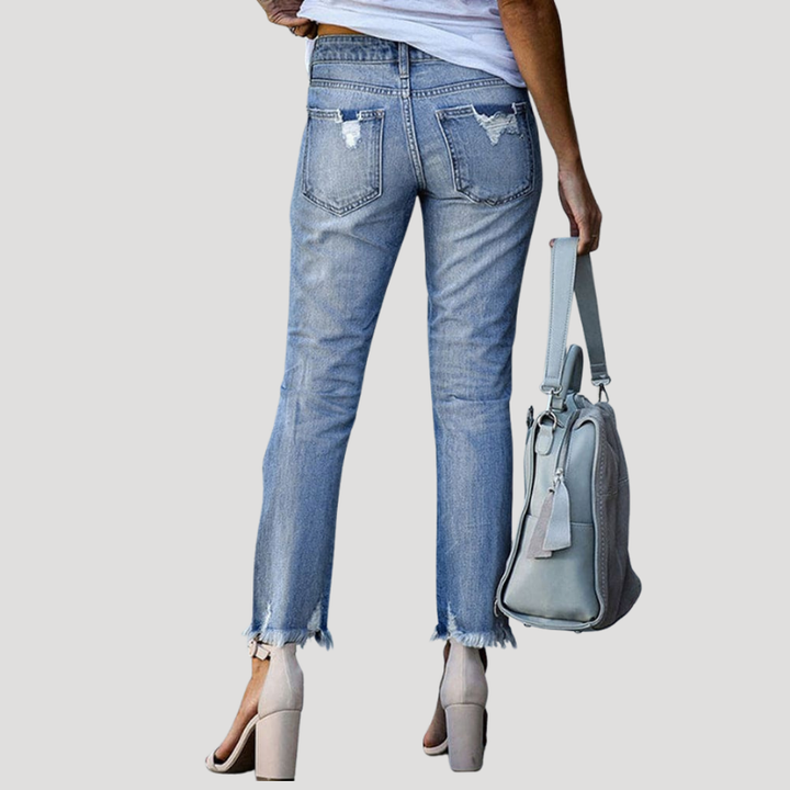 Women's Skinny High Waisted Ripped Jeans Slim Fit Cropped Denim