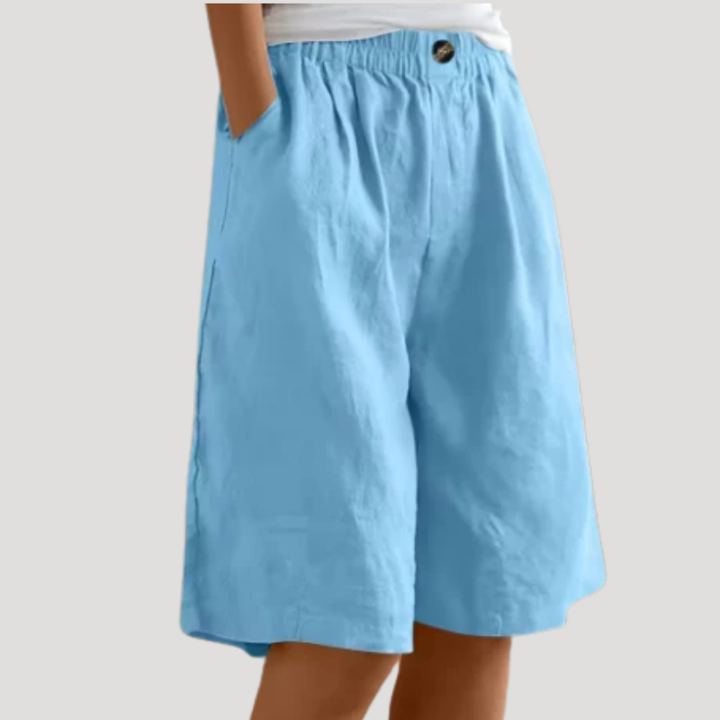 Women's Linen Bermuda Shorts Loose Wide Leg Elastic Waist Pockets
