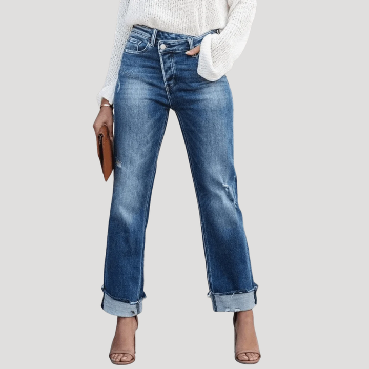 Women's Jeans Asymmetrical High Waisted Straight Leg Cropped Denim