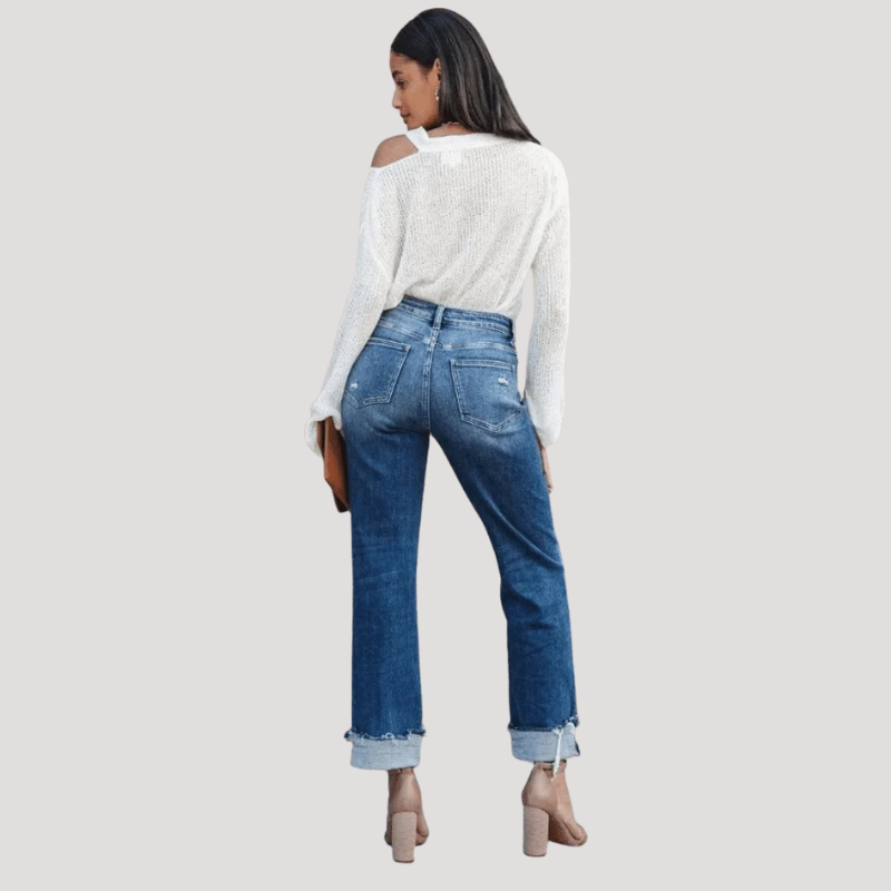 Women's Jeans Asymmetrical High Waisted Straight Leg Cropped Denim
