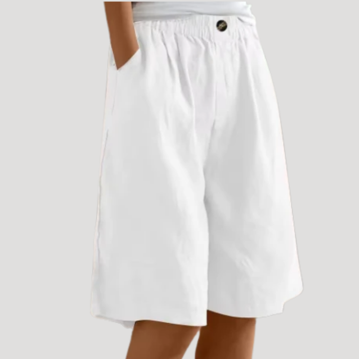 Women's Linen Bermuda Shorts Loose Wide Leg Elastic Waist Pockets