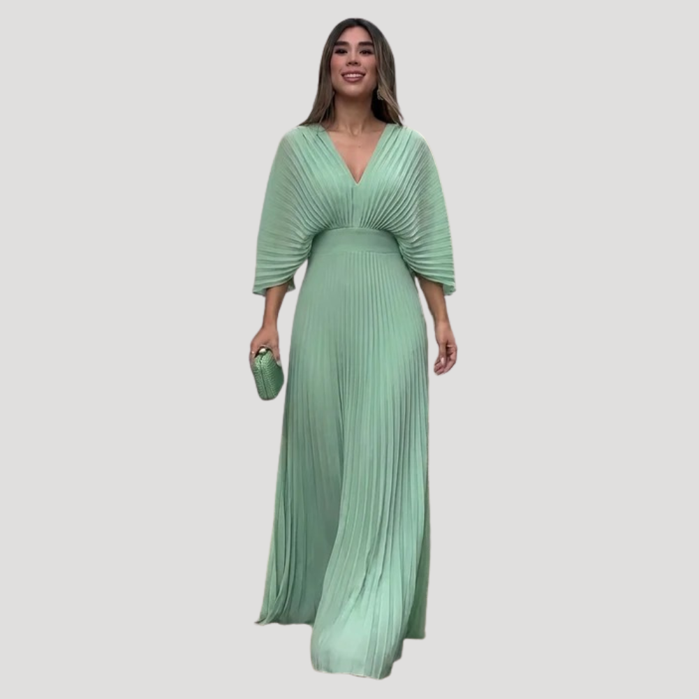 Women's Long Dress Pleated Wrap V Neck Bridesmaid Formal Wear