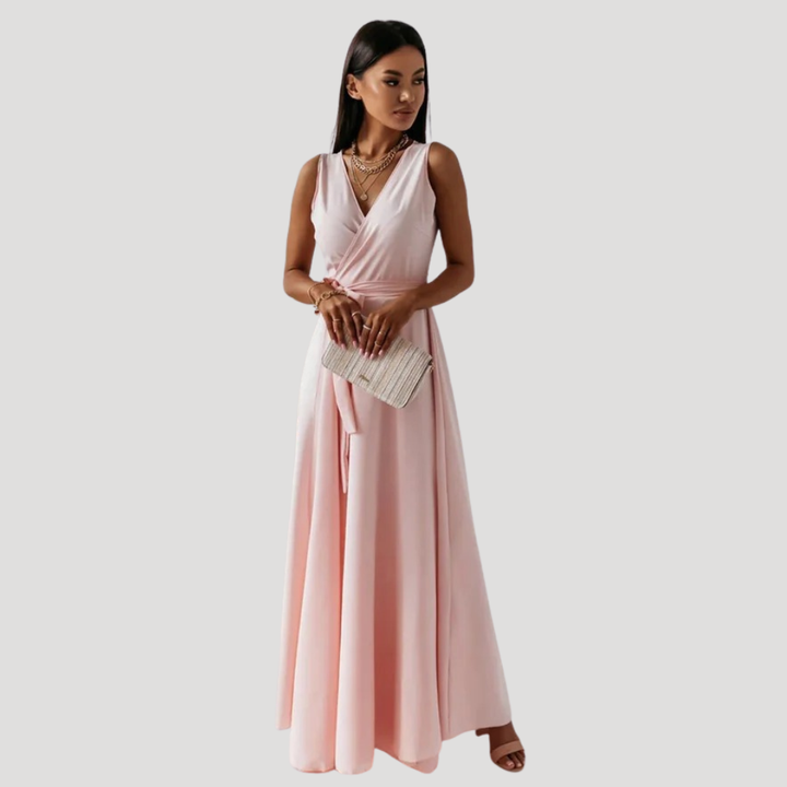 Women's Long Dress Maxi Wrap Sleeveless V Neck Bridesmaid Gown