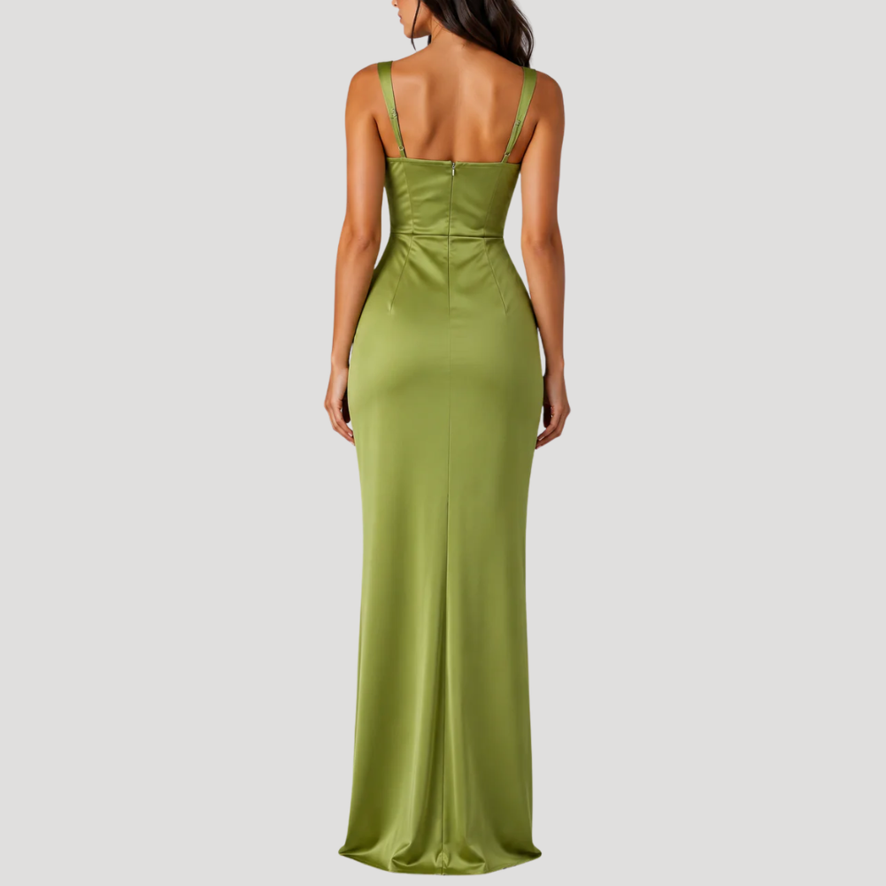 Women's Long Dress Satin Bodycon Cowl Neck Formal Wear