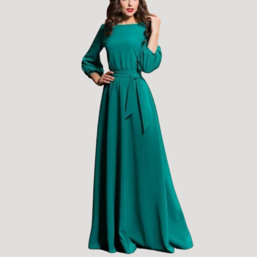 Women's Maxi Dress Long Sleeve Belted A Line Formal Gown