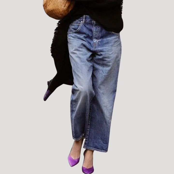 Women's Baggy Wide Leg Mid Waist Jeans Loose Fit Denim Pants