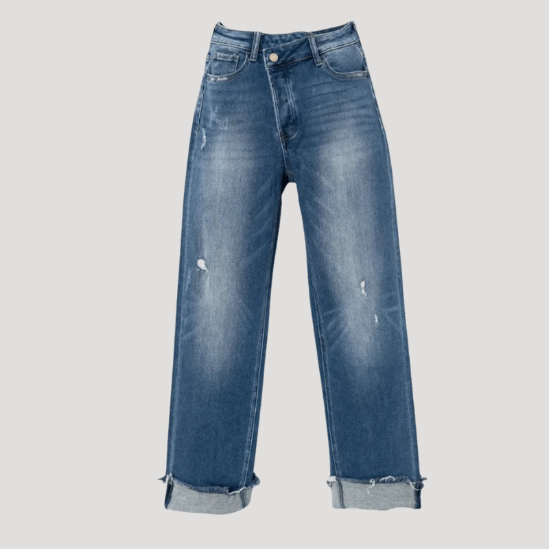 Women's Jeans Asymmetrical High Waisted Straight Leg Cropped Denim