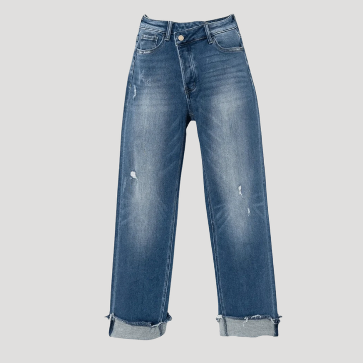 Women's Jeans Asymmetrical High Waisted Straight Leg Cropped Denim