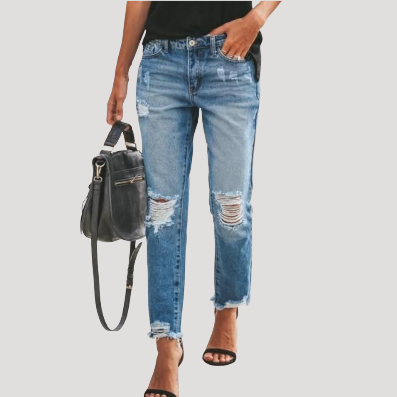 Women's Blue Jeans Skinny High Waisted Ripped Slim Fit Denim