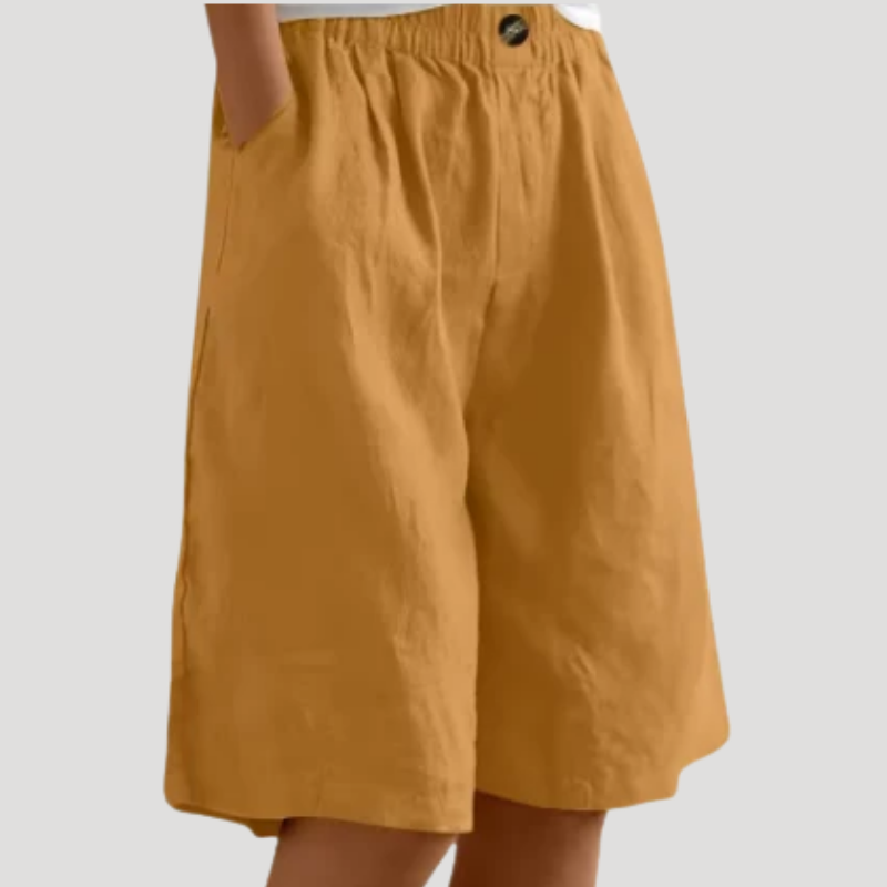 Women's Linen Bermuda Shorts Loose Wide Leg Elastic Waist Pockets