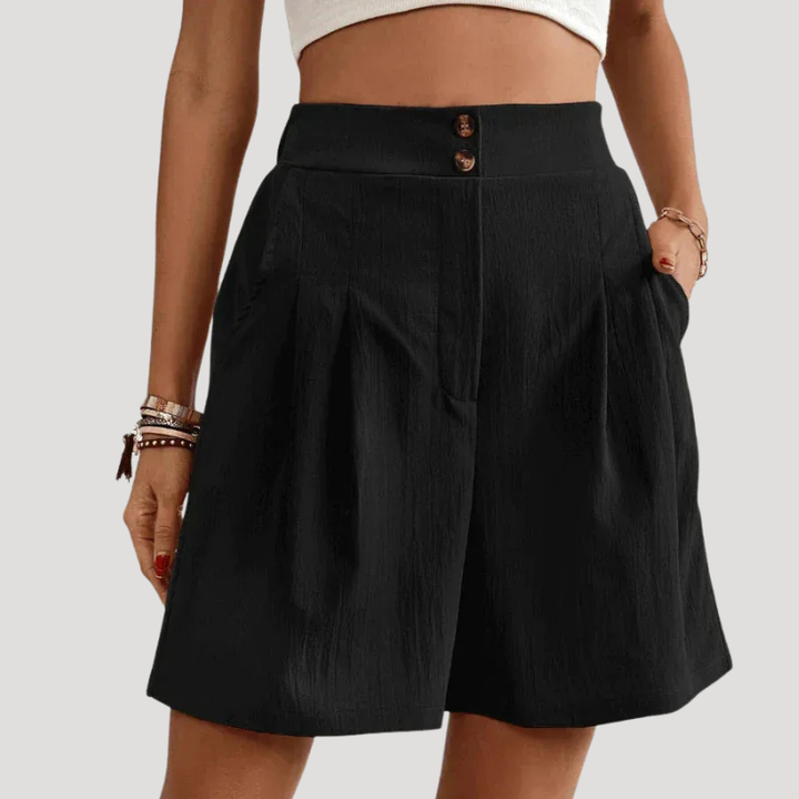 Women's Bermuda Shorts High Waist Pleated Wide Leg Pocket Summer