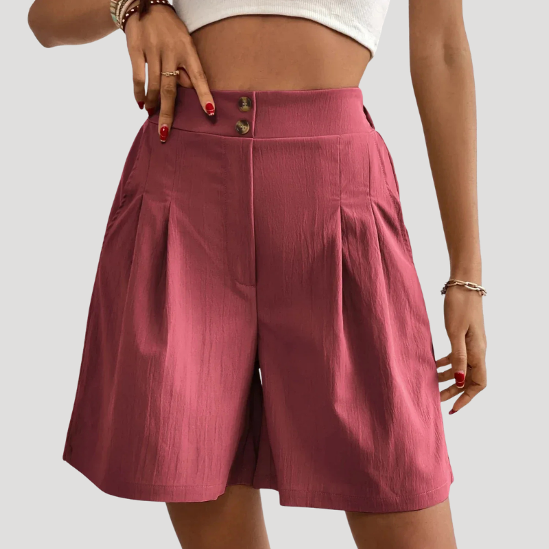 Women's Bermuda Shorts High Waist Pleated Wide Leg Pocket Summer