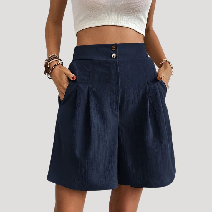 Women's Bermuda Shorts High Waist Pleated Wide Leg Pocket Summer
