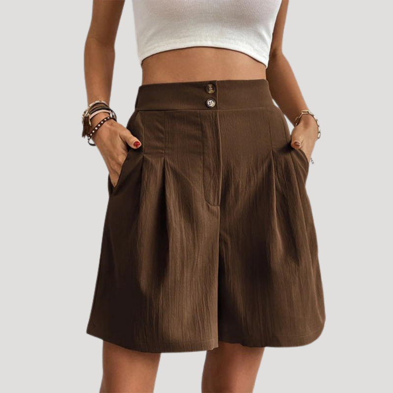 Women's Bermuda Shorts High Waist Pleated Wide Leg Pocket Summer