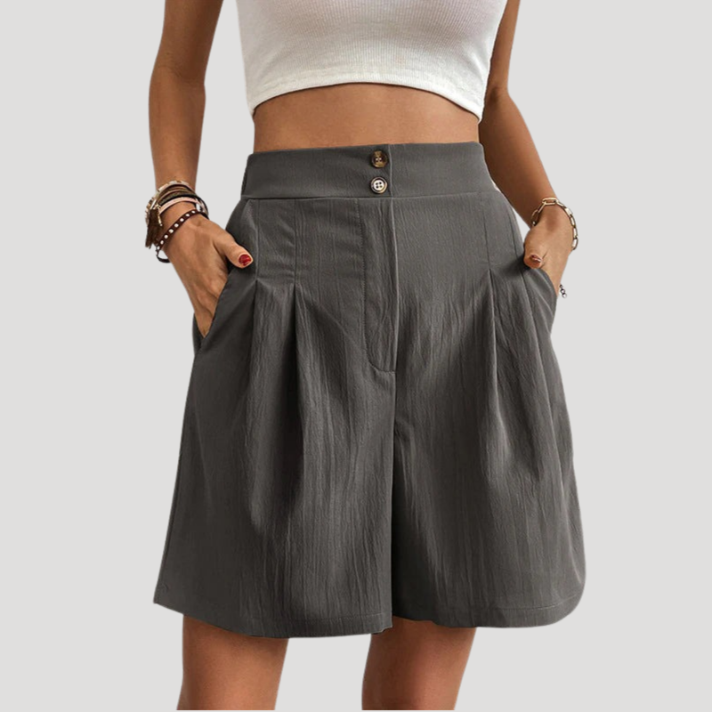 Women's Bermuda Shorts High Waist Pleated Wide Leg Pocket Summer