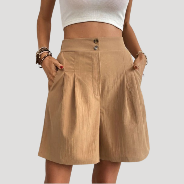 Women's Bermuda Shorts High Waist Pleated Wide Leg Pocket Summer