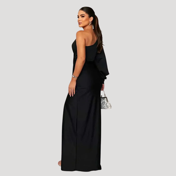 Women's Long Dress Satin One Shoulder Cocktail Evening Wear