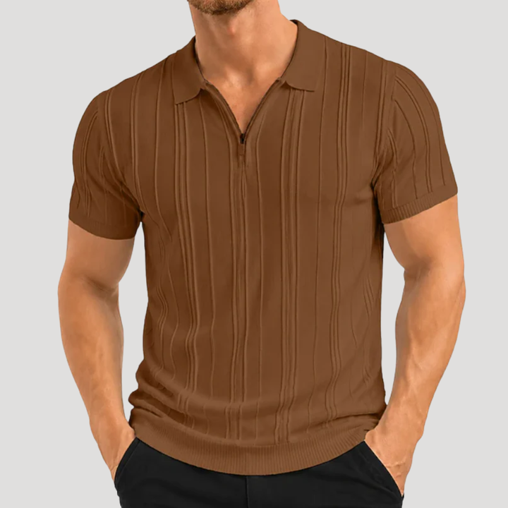 Men's Polo Shirt Ribbed Knit Short Sleeve Casual Collared
