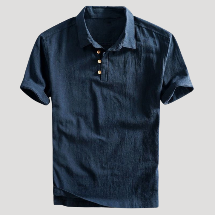 Men's Polo Shirt Linen Short Sleeve Casual Collared Golf Tee