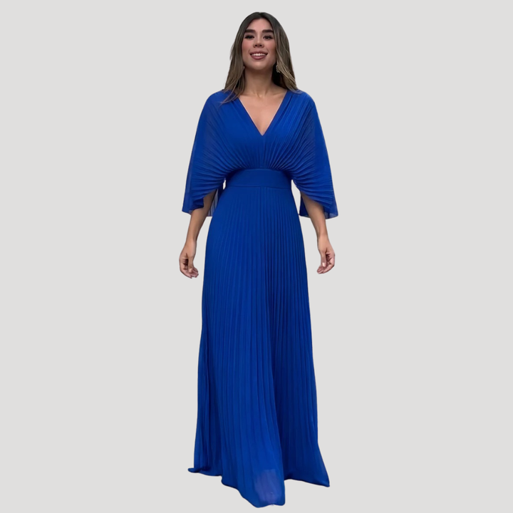 Women's Long Dress Pleated Wrap V Neck Bridesmaid Formal Wear