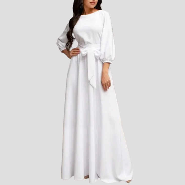 Women's Maxi Dress Long Sleeve Belted A Line Formal Gown