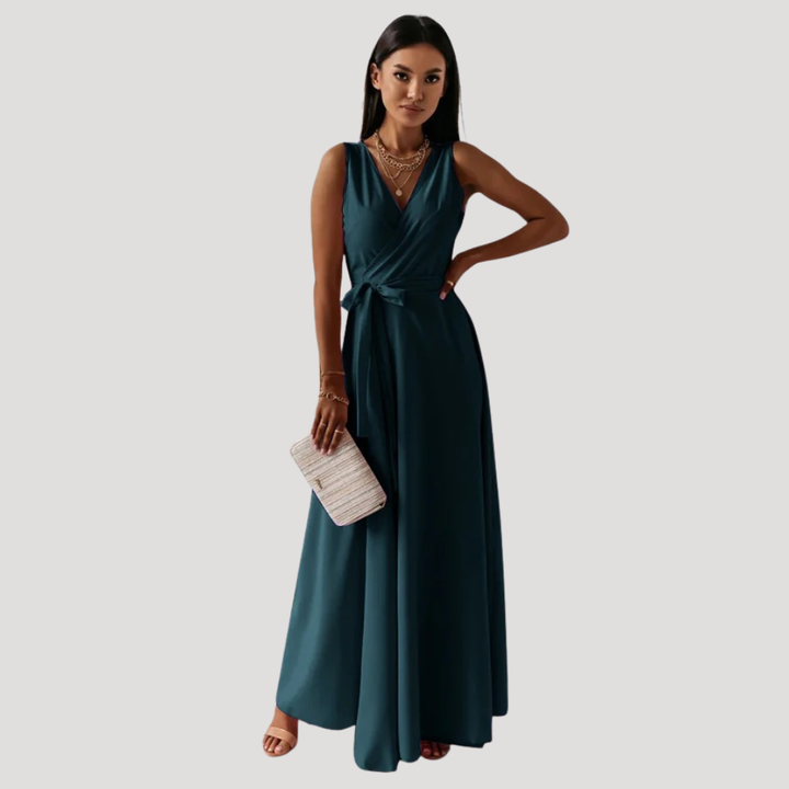 Women's Long Dress Maxi Wrap Sleeveless V Neck Bridesmaid Gown