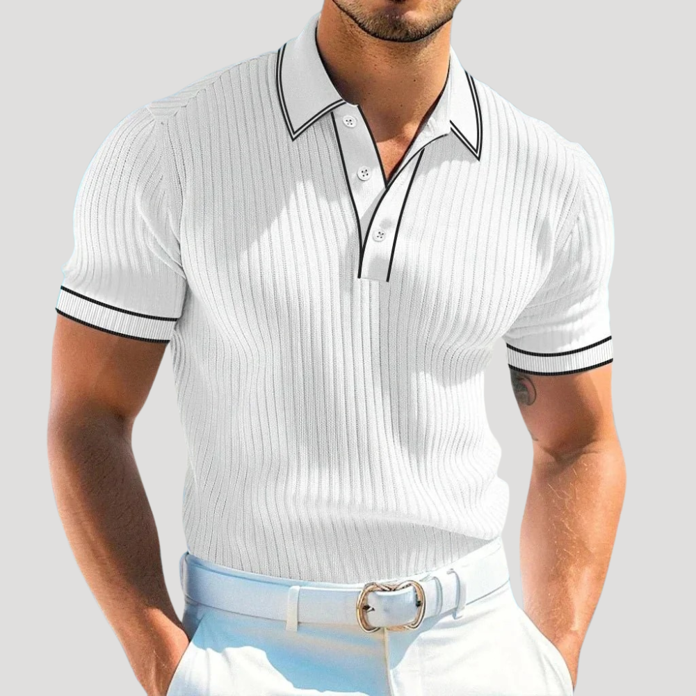 Men's Polo Shirt Knit Ribbed Short Sleeve Casual Golf Tee