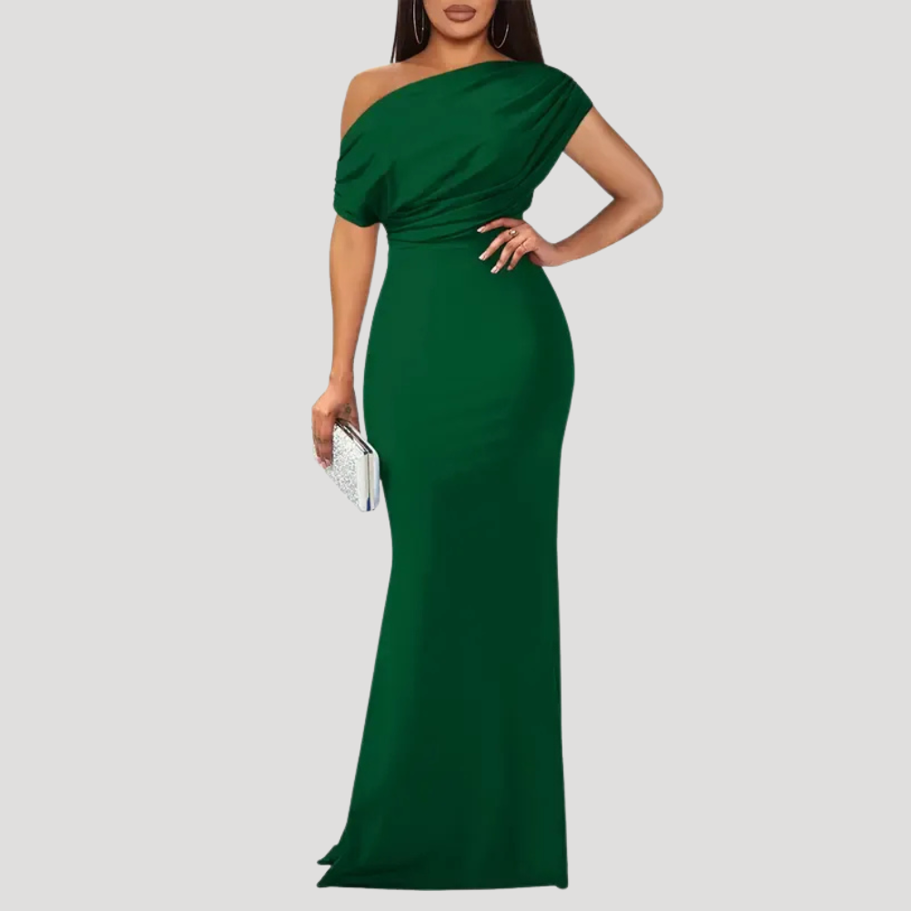 Women's Long Dress One Shoulder Bodycon Ruched Bridesmaid Cocktail