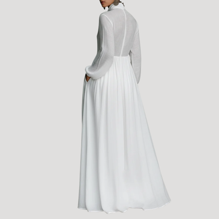 Women's Long Dress Maxi V Neck Shirt Long Sleeve Button Front
