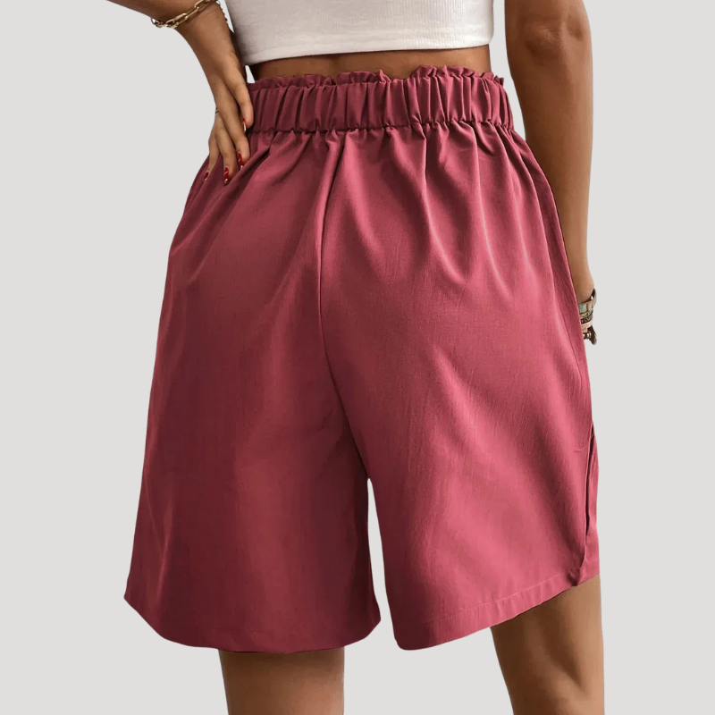 Women's Bermuda Shorts High Waist Pleated Wide Leg Pocket Summer