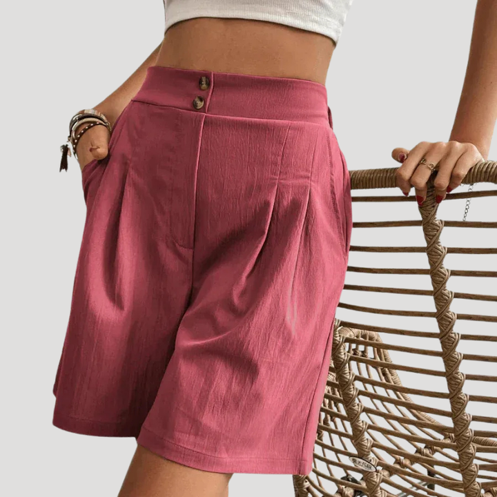 Women's Bermuda Shorts High Waist Pleated Wide Leg Pocket Summer