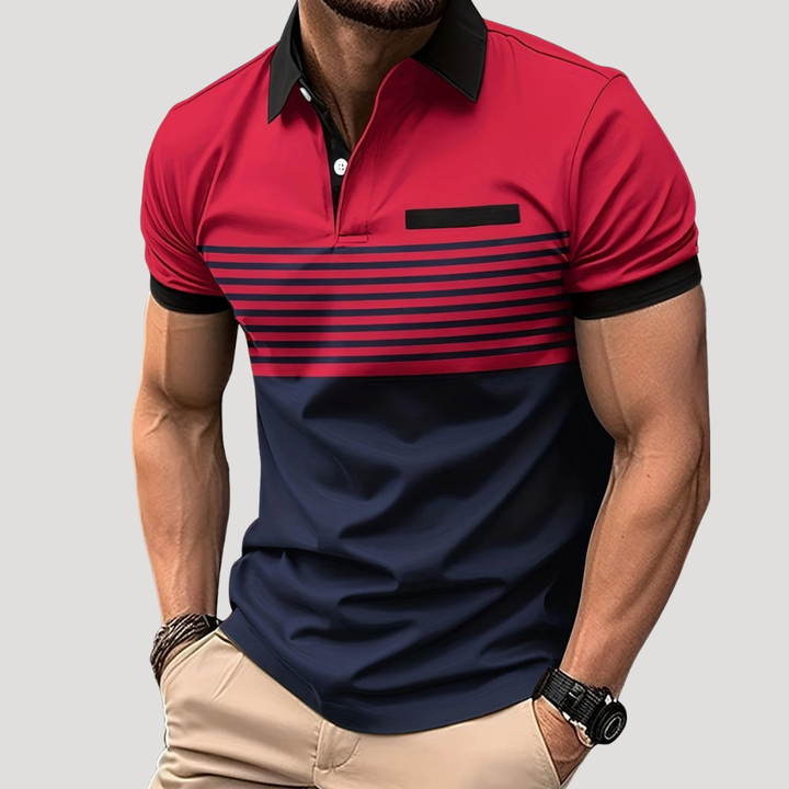 Men's Polo Shirt Striped Color Block Short Sleeve Casual Golf Tee