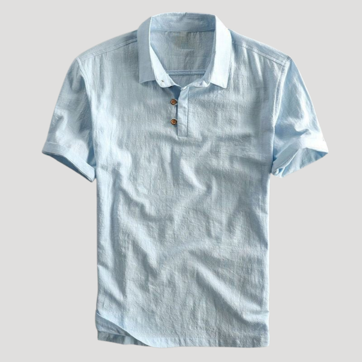 Men's Polo Shirt Linen Short Sleeve Casual Collared Golf Tee