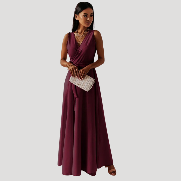 Women's Long Dress Maxi Wrap Sleeveless V Neck Bridesmaid Gown