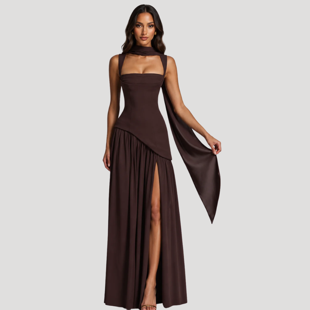 Women's Long Dress Strapless Bodycon Split Wedding Guest Gown