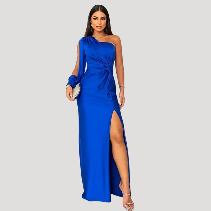 Women's Long Dress Satin One Shoulder Cocktail Evening Wear