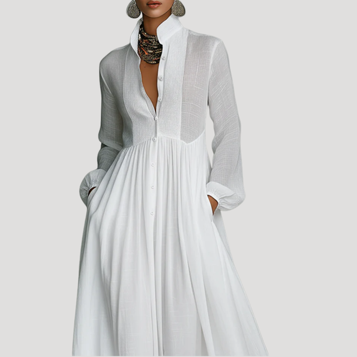 Women's Long Dress Maxi V Neck Shirt Long Sleeve Button Front
