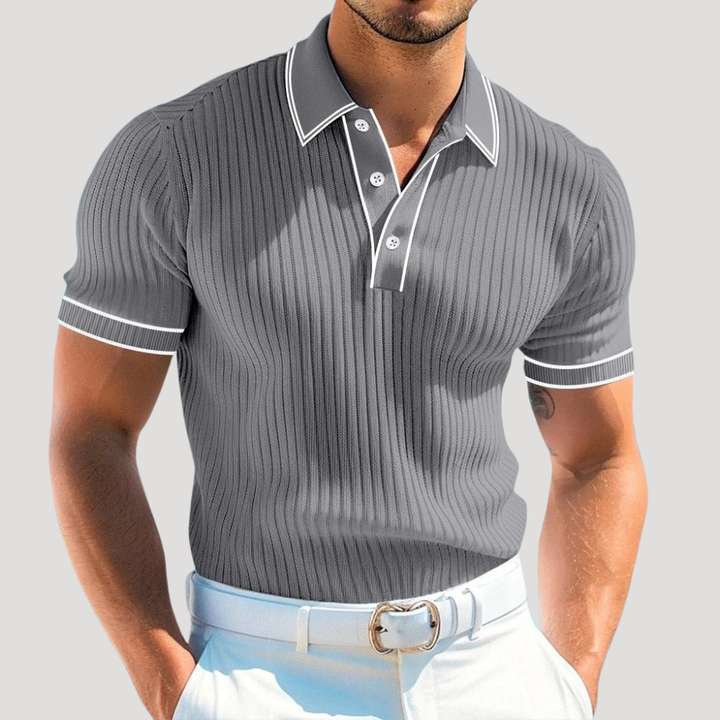 Men's Polo Shirt Knit Ribbed Short Sleeve Casual Golf Tee