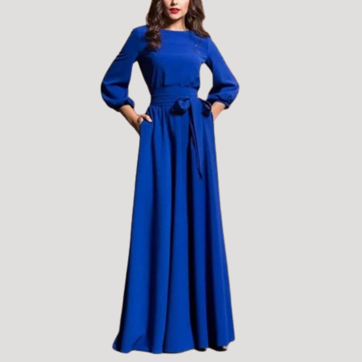 Women's Maxi Dress Long Sleeve Belted A Line Formal Gown