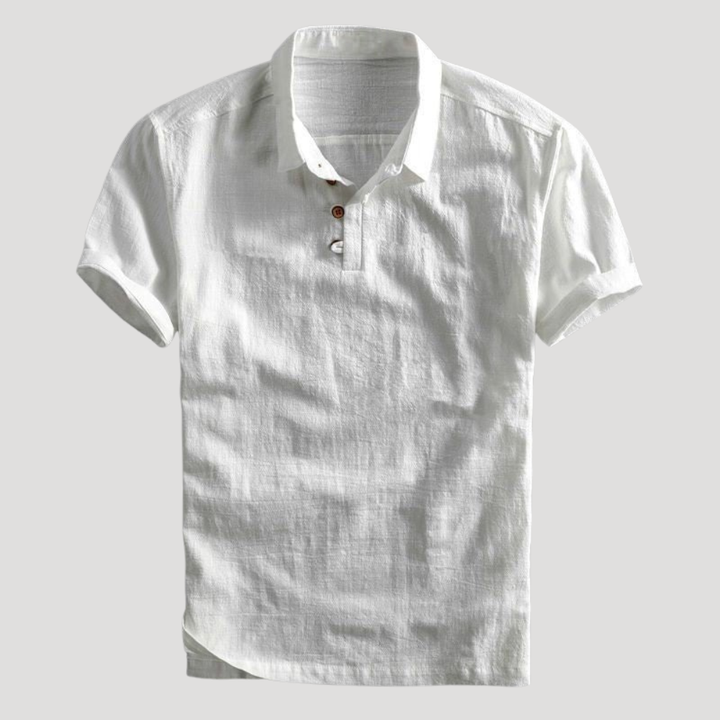 Men's Polo Shirt Linen Short Sleeve Casual Collared Golf Tee